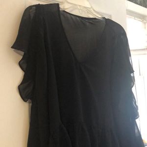 Halogen black sheer top with open shoulders